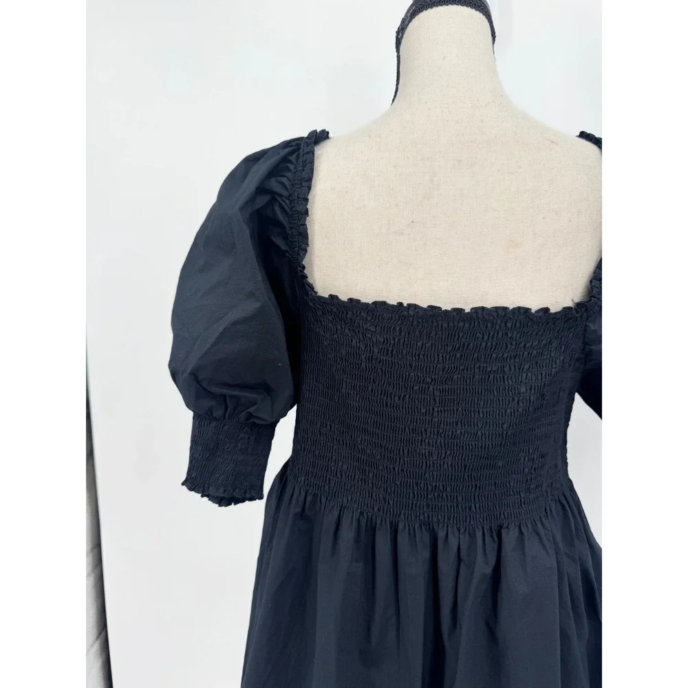 Hill House Home Nap Dress Women XL Black Smocked Puff Sleeve Mini Dress